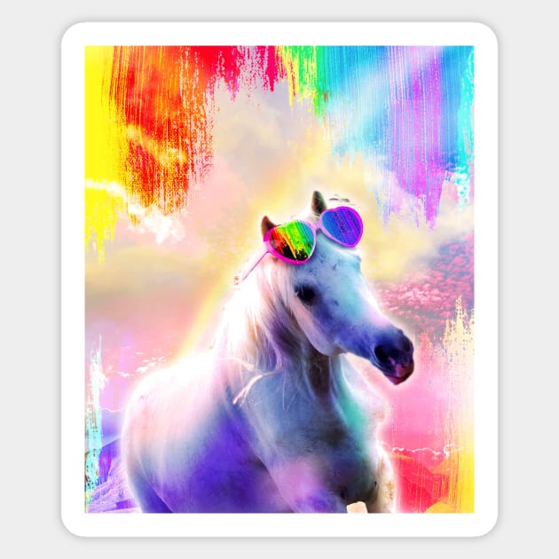 Rainbow Horse Wearing Love Heart Glasses Sticker by Random Galaxy